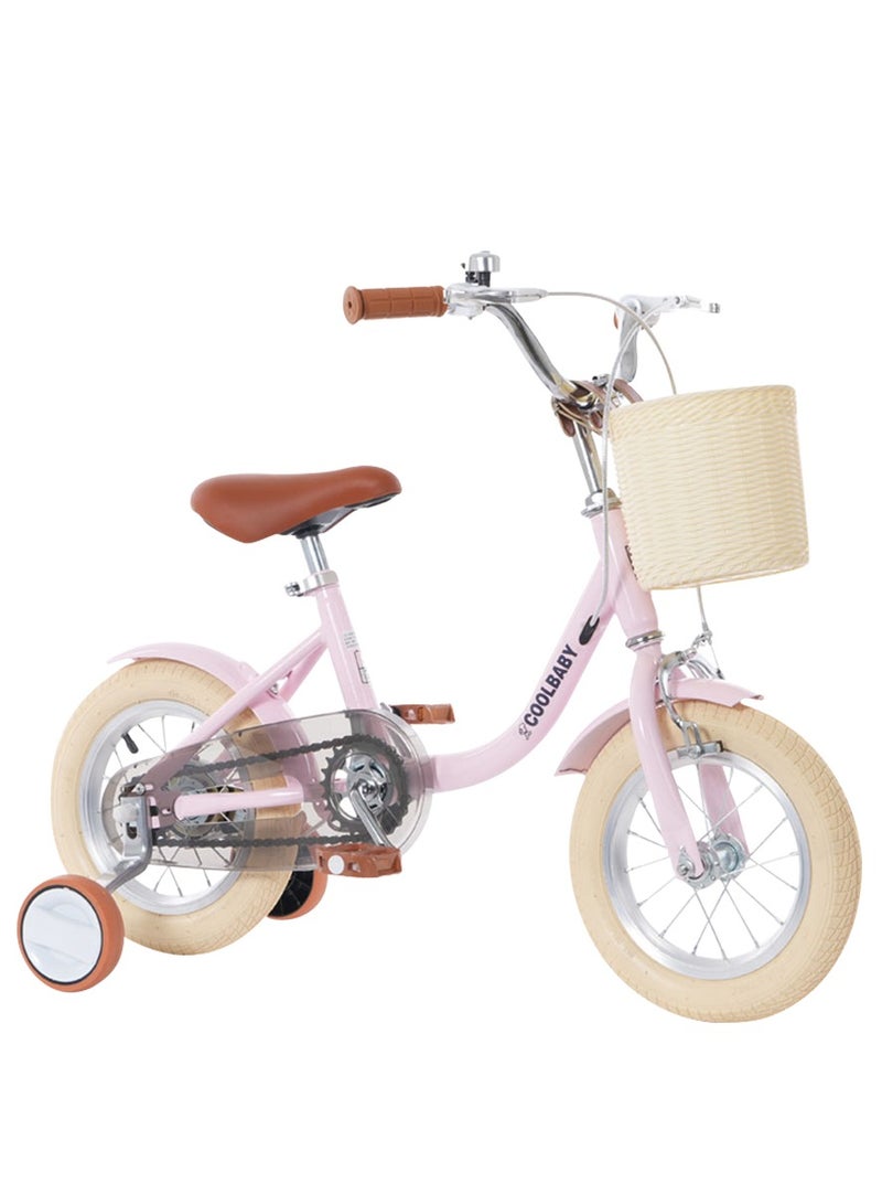 COOLBABY Princess children's bicycles are suitable for children aged 2-5. Children's bicycles with adjustable height with storage baskets and auxiliary wheels are the best gifts for children.Pink