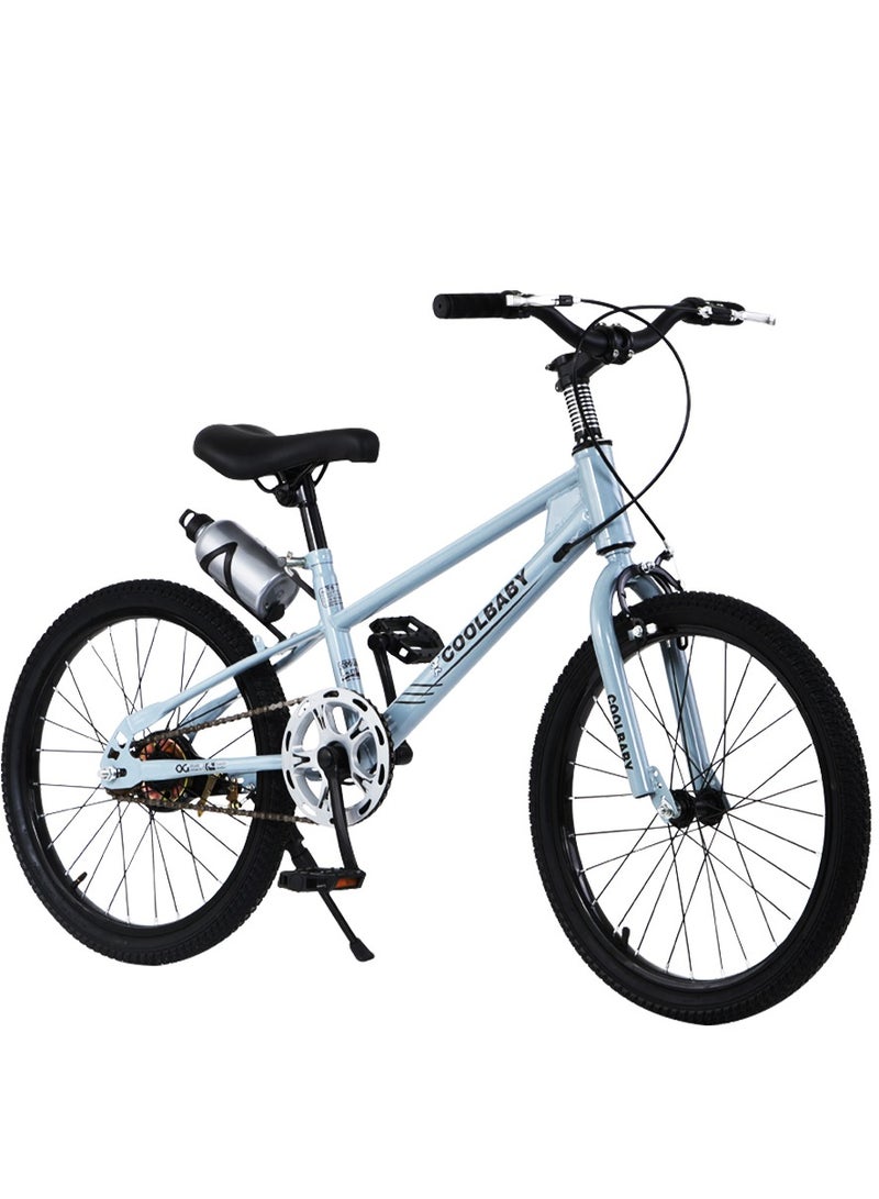 COOLBABY High carbon steel frame adjustable height double brake mountain bike for teenagers.Blue