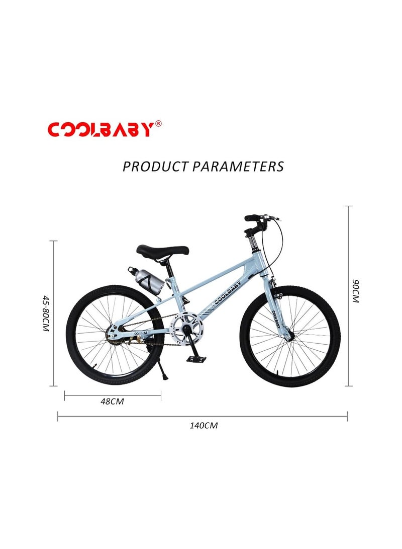 COOLBABY High Carbon Steel Frame Adjustable Height Double Brake Kids Bike.