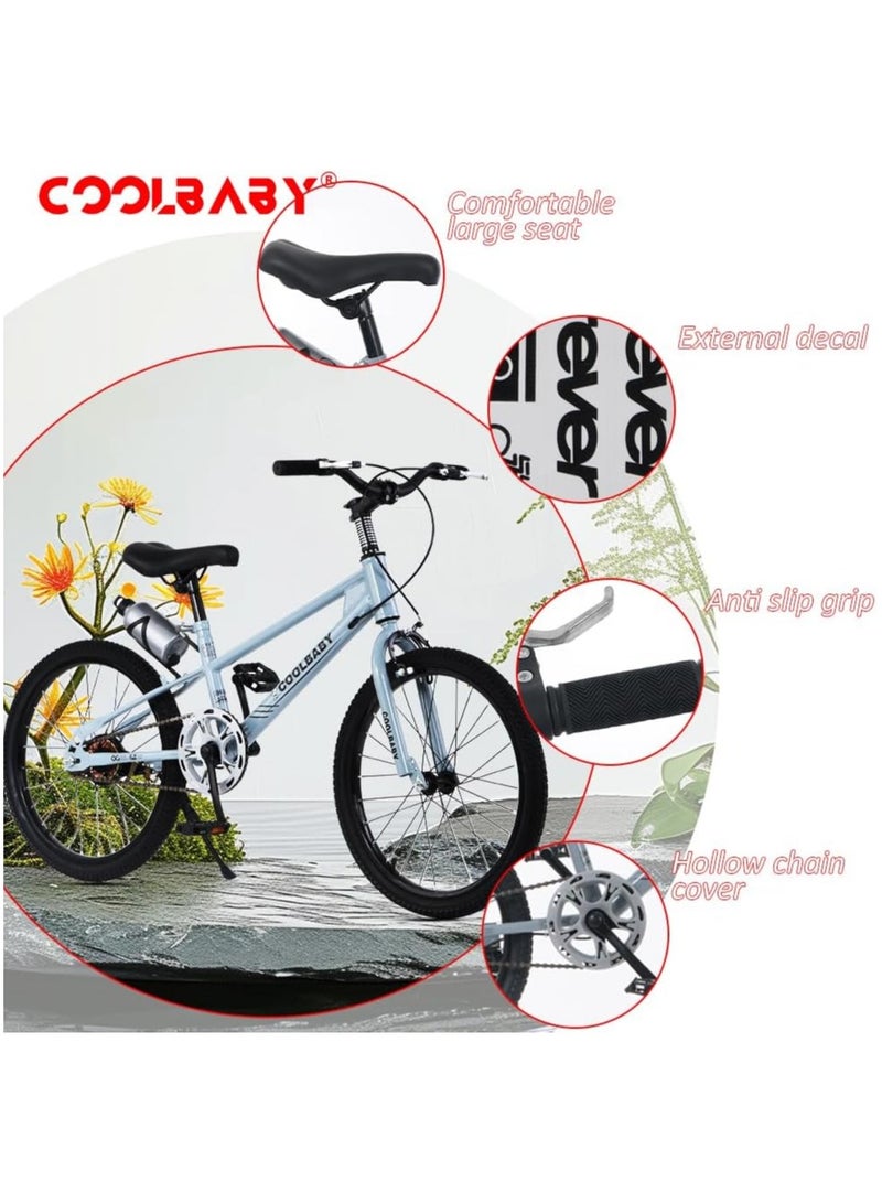 COOLBABY High Carbon Steel Frame Adjustable Height Double Brake Kids Bike.