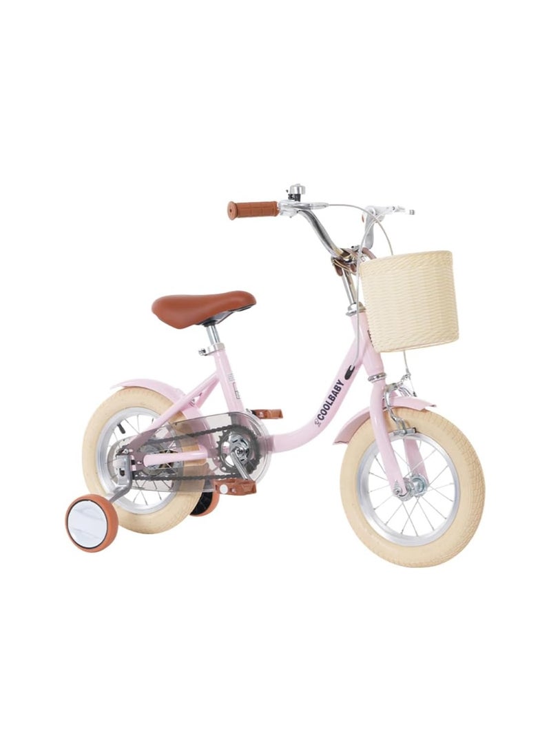 COOLBABY Children's Bicycles are Suitable for Children Aged 2-5.  Kids Bike with Adjustable Height with Storage Baskets and Auxiliary Wheels