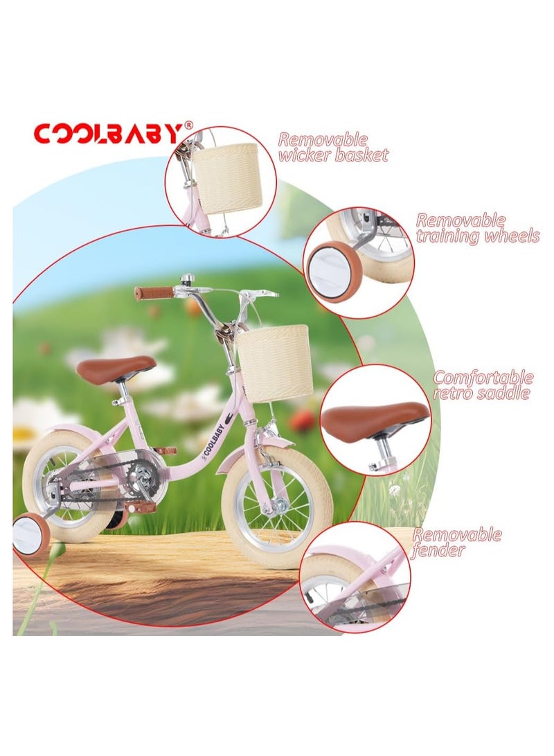 COOLBABY Children's Bicycles are Suitable for Children Aged 2-5.  Kids Bike with Adjustable Height with Storage Baskets and Auxiliary Wheels