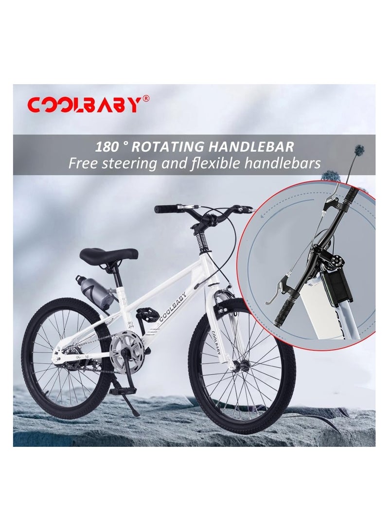 COOLBABY High Carbon Steel Frame Adjustable Height Double Brake Kids Bike.