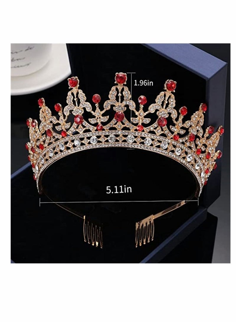 Crown for Women, Birthday Headband for Girls Crystal Queen Crown, Gold Tiara, Hair Accessories for Bride Party Bridesmaids Bridal Prom Halloween Holiday Costume Cosplay Gifts, Red Diamonds