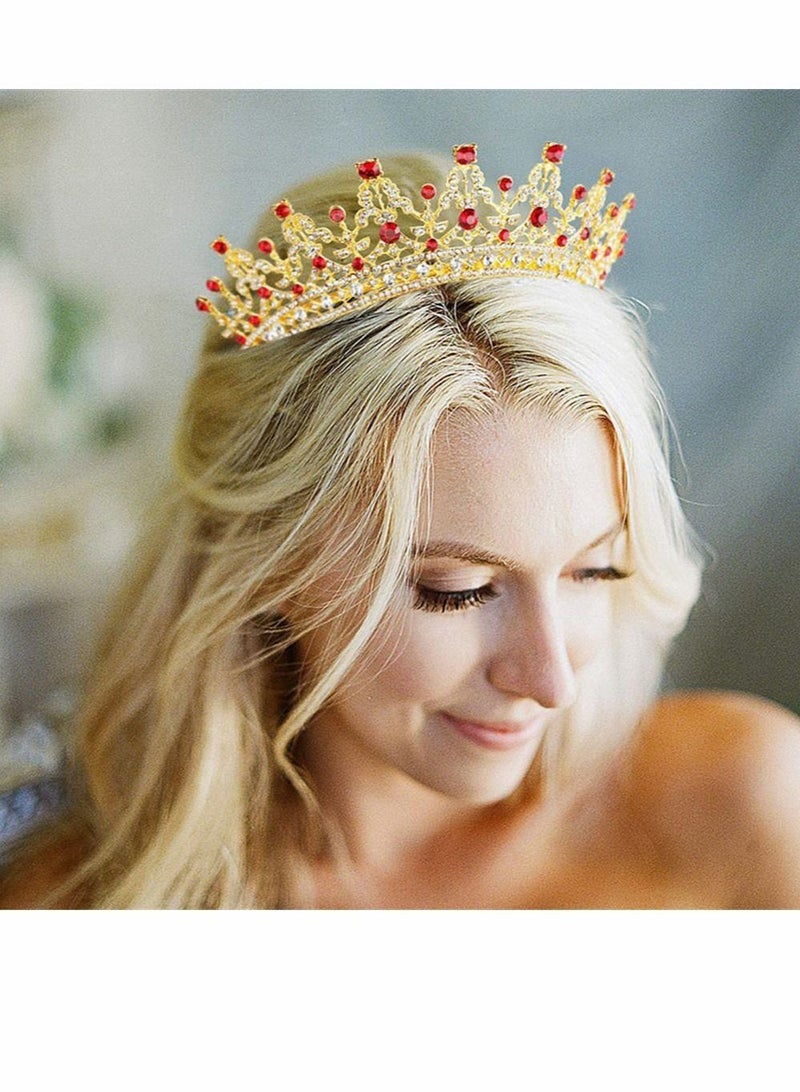 Crown for Women, Birthday Headband for Girls Crystal Queen Crown, Gold Tiara, Hair Accessories for Bride Party Bridesmaids Bridal Prom Halloween Holiday Costume Cosplay Gifts, Red Diamonds