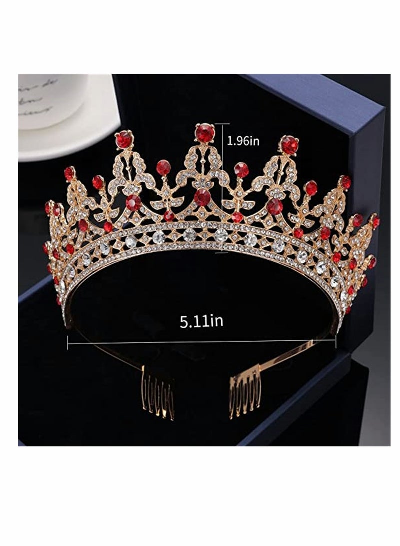 Crown for Women, Birthday Headband for Girls Crystal Queen Crown, Gold Tiara, Hair Accessories for Bride Party Bridesmaids Bridal Prom Holiday Costume Cosplay Gifts, Red Diamonds