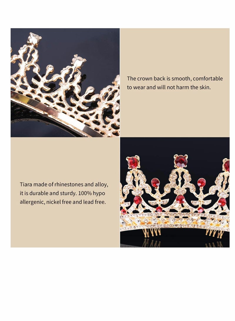 Crown for Women, Birthday Headband for Girls Crystal Queen Crown, Gold Tiara, Hair Accessories for Bride Party Bridesmaids Bridal Prom Holiday Costume Cosplay Gifts, Red Diamonds