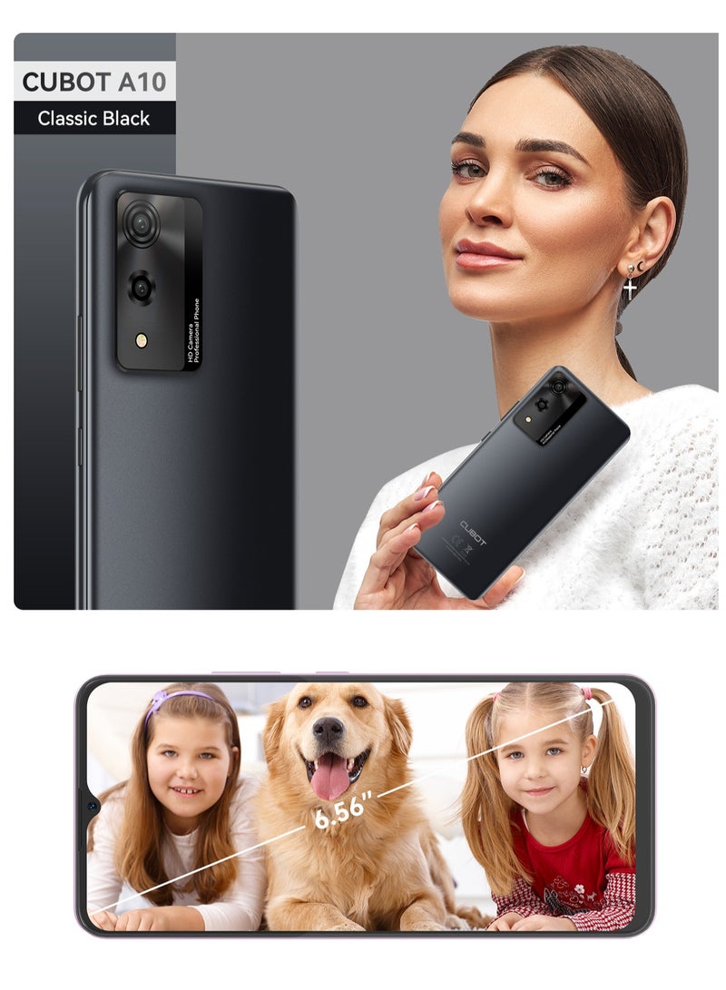A10 Smartphone Mobile 6.56-Inch HD+IPS Display Android 14 Octa-core Processor 4GB RAM 128GB ROM 5100mAh Battery 48MP+16MP Camera Wi-Fi Dual SIM Network Black
