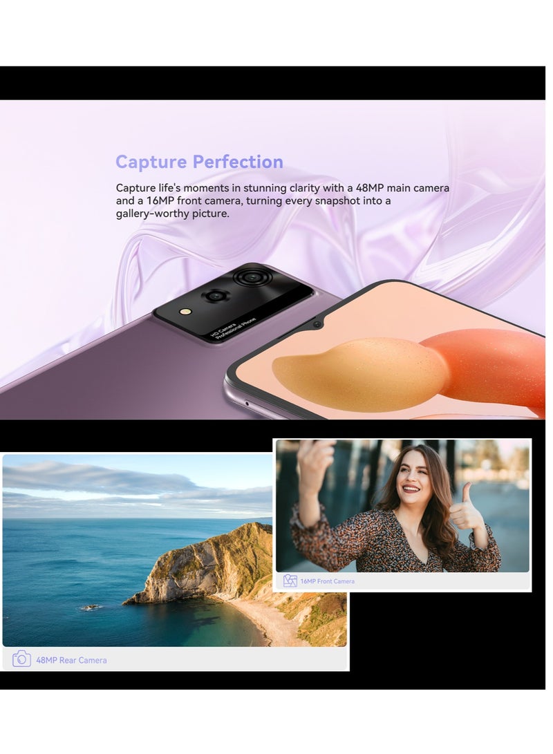 A10 Smartphone Mobile 6.56-Inch HD+IPS Display Android 14 Octa-core Processor 4GB RAM 128GB ROM 5100mAh Battery 48MP+16MP Camera Wi-Fi Dual SIM Network Black