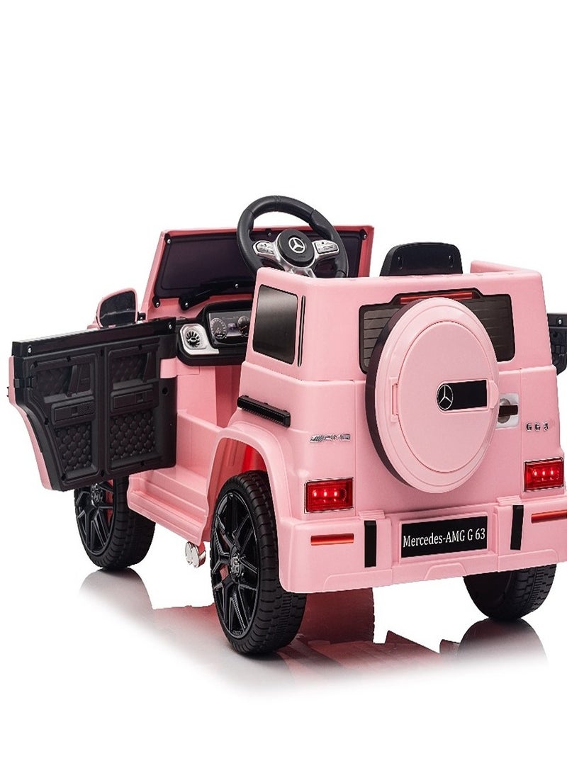 Official Licensed Mercedes-Benz AMG G63 12V Battery Ride On Car with Remote Control for Kids Suspension System Openable Doors LED Lights Music MP3 Player Best Gift For Kids- Pink