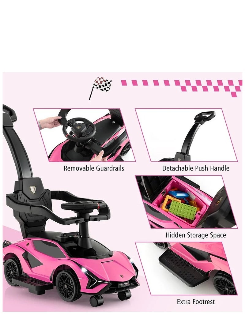 Lamborghini Ride on Push Car Walking Toy Stroller with USB Port -Pink