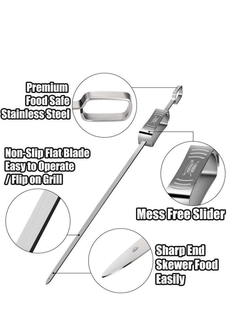 Metal Skewers for Grilling, 6PCS Kabob Skewers for GrillingFlat Blade BBQ Skewers with Slider