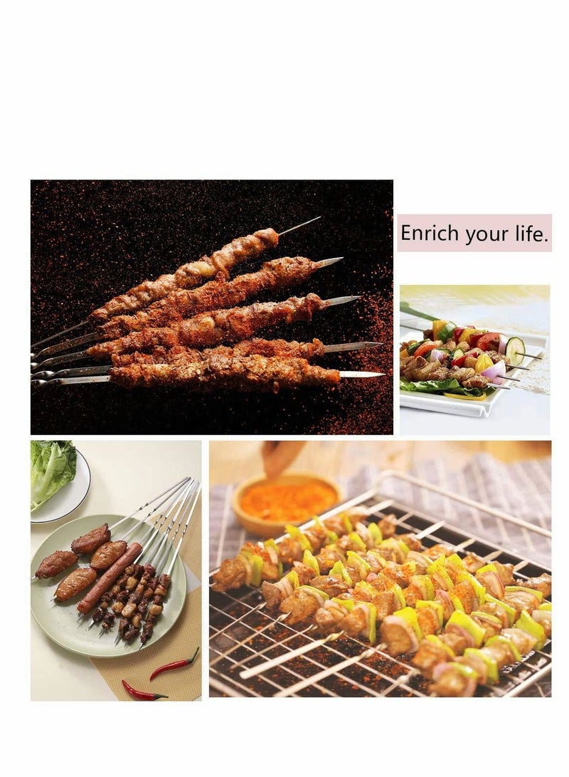 50PCS BBQ Skewers Stainless Steel Skewers Meat Sticks BBQ Kebab Skewers Metal Flat Roasting Fork Turkish Grill Skewer Camping Picnic Tool
