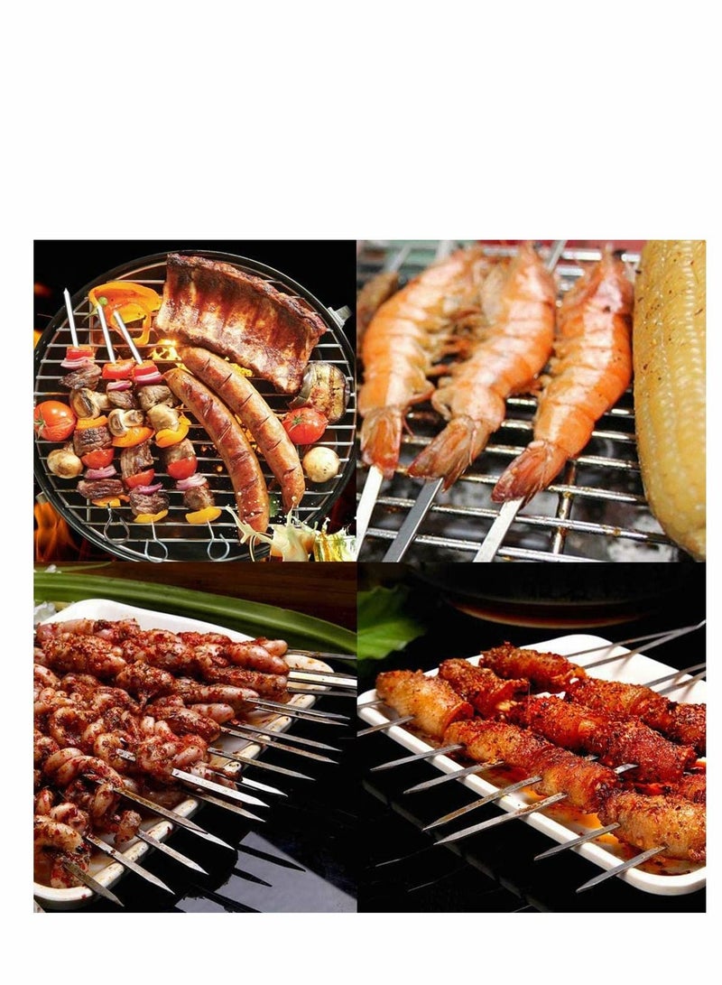 50PCS BBQ Skewers Stainless Steel Skewers Meat Sticks BBQ Kebab Skewers Metal Flat Roasting Fork Turkish Grill Skewer Camping Picnic Tool