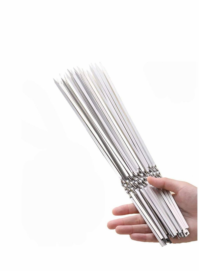 50PCS BBQ Skewers Stainless Steel Skewers Meat Sticks BBQ Kebab Skewers Metal Flat Roasting Fork Turkish Grill Skewer Camping Picnic Tool