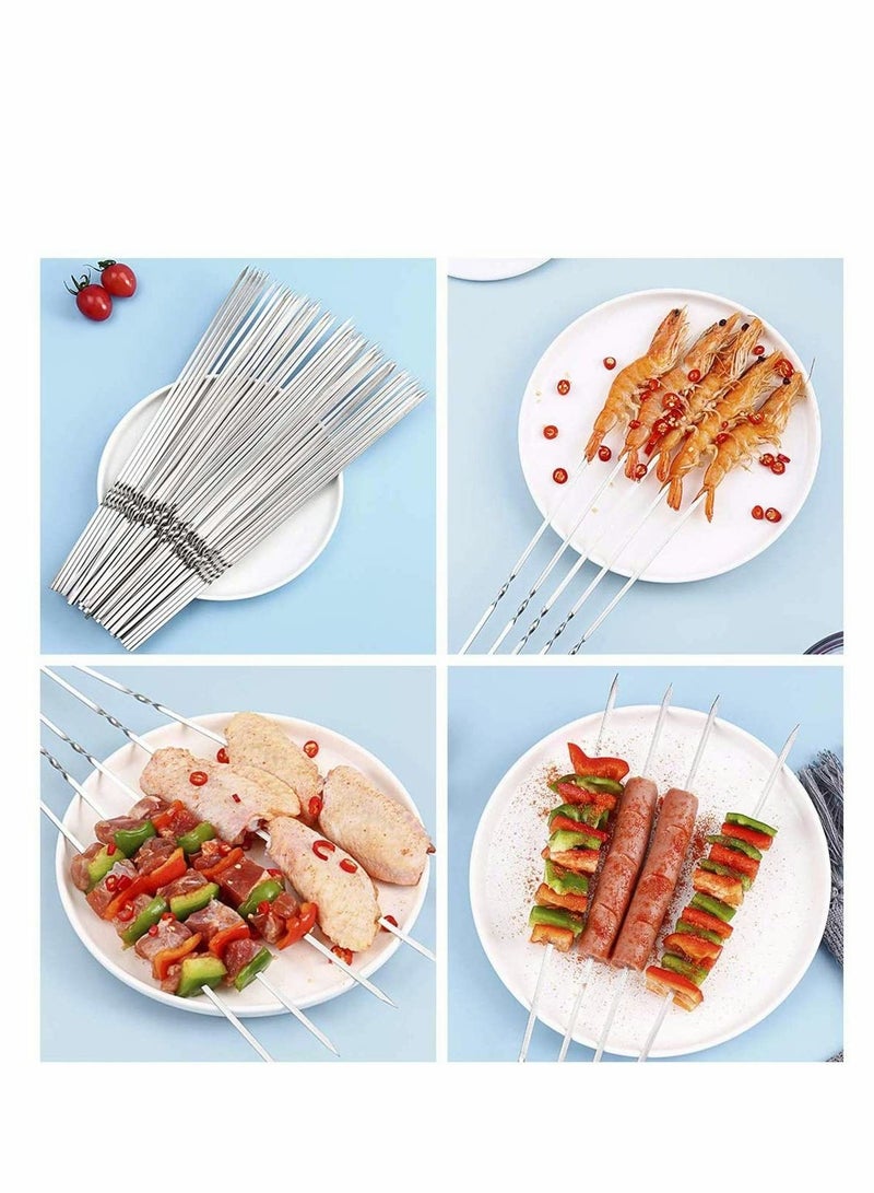 50PCS BBQ Skewers Stainless Steel Skewers Meat Sticks BBQ Kebab Skewers Metal Flat Roasting Fork Turkish Grill Skewer Camping Picnic Tool