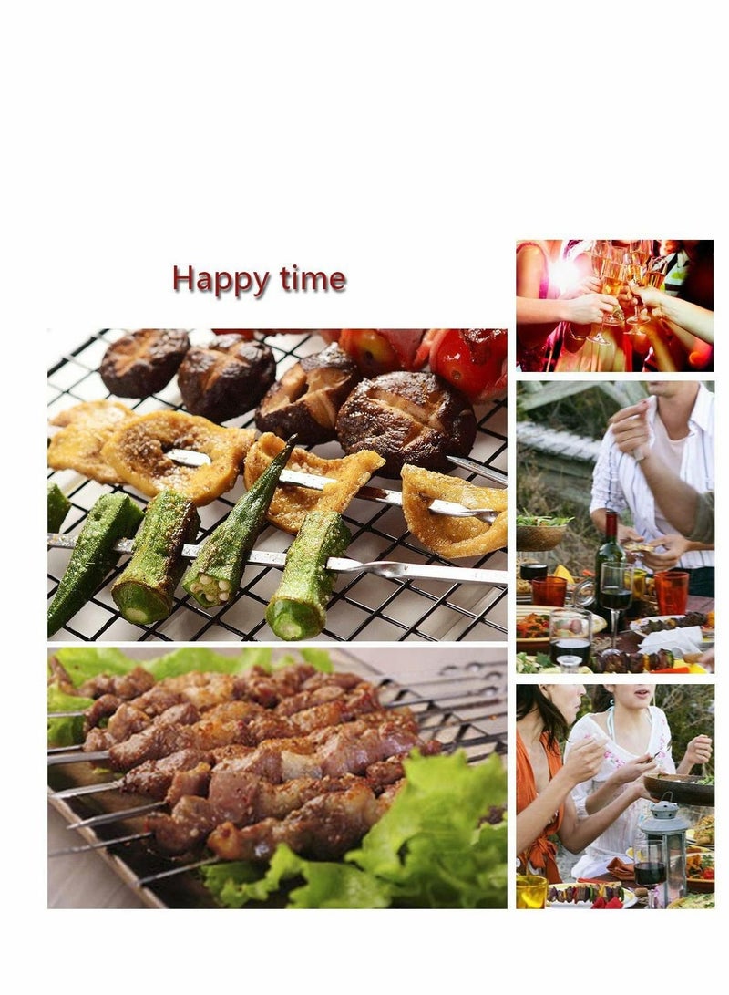 50PCS BBQ Skewers Stainless Steel Skewers Meat Sticks BBQ Kebab Skewers Metal Flat Roasting Fork Turkish Grill Skewer Camping Picnic Tool