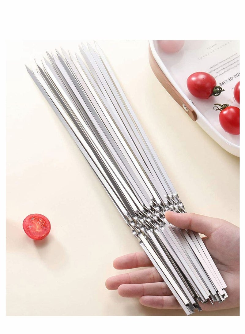 50PCS BBQ Skewers Stainless Steel Skewers Meat Sticks BBQ Kebab Skewers Metal Flat Roasting Fork Turkish Grill Skewer Camping Picnic Tool