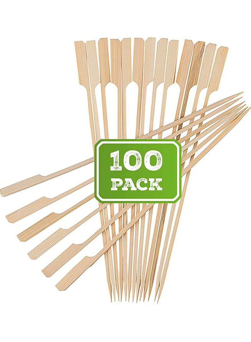 amboo Wooden Shish Kabob skewers for Shish Kabob, Fruit Kabobs, BBQ, Kitchen, Grilling, Barbeque Snacks, 20 cm Extra Long Flat Wood Skewer Shape Paddle Handle Pack of 100