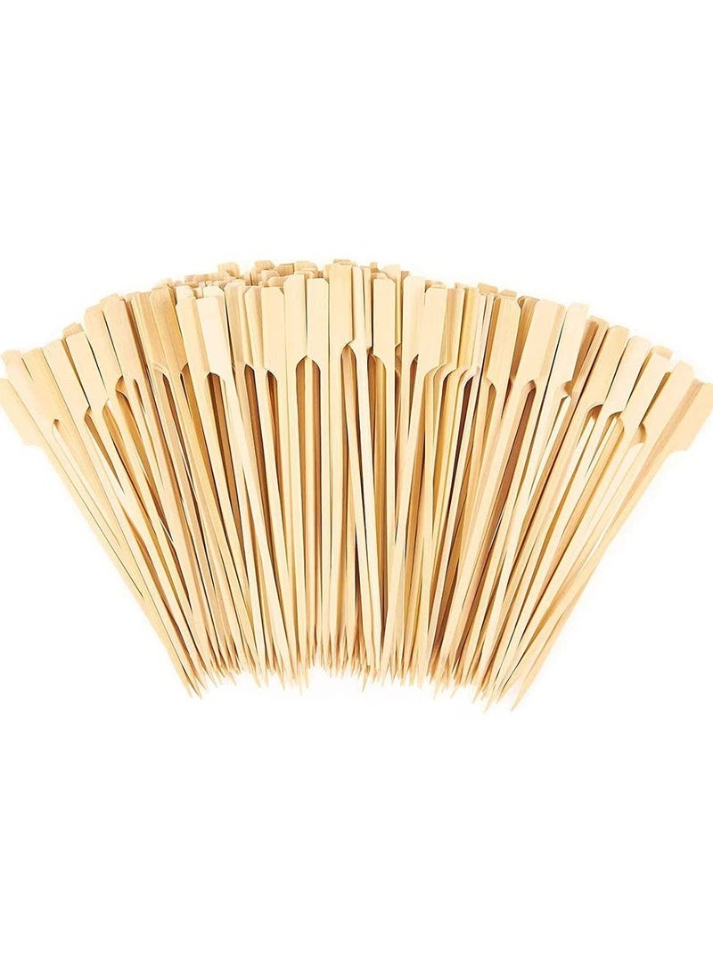 amboo Wooden Shish Kabob skewers for Shish Kabob, Fruit Kabobs, BBQ, Kitchen, Grilling, Barbeque Snacks, 20 cm Extra Long Flat Wood Skewer Shape Paddle Handle Pack of 100