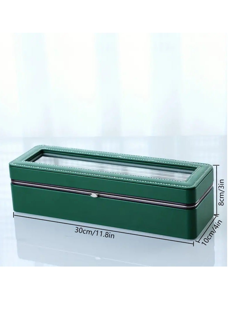 Watch Box for Men - 6 Slot Watch Organizer, Watch Case,Large Capacity All-metal Watch Storage Box, Transparent Watch Display Box, Dust-proof Watch Box Green