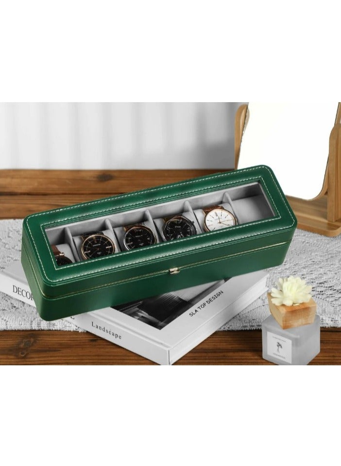 Watch Box for Men - 6 Slot Watch Organizer, Watch Case,Large Capacity All-metal Watch Storage Box, Transparent Watch Display Box, Dust-proof Watch Box Green