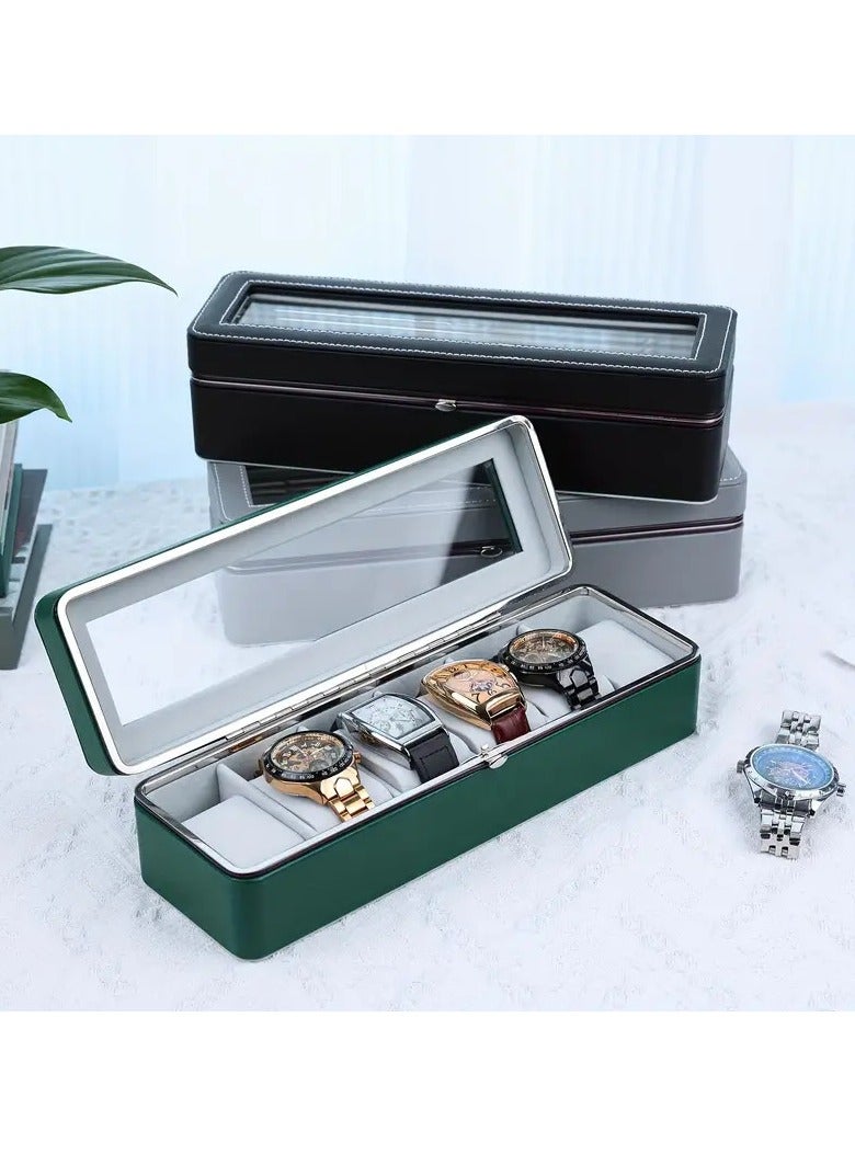 Watch Box for Men - 6 Slot Watch Organizer, Watch Case,Large Capacity All-metal Watch Storage Box, Transparent Watch Display Box, Dust-proof Watch Box Green