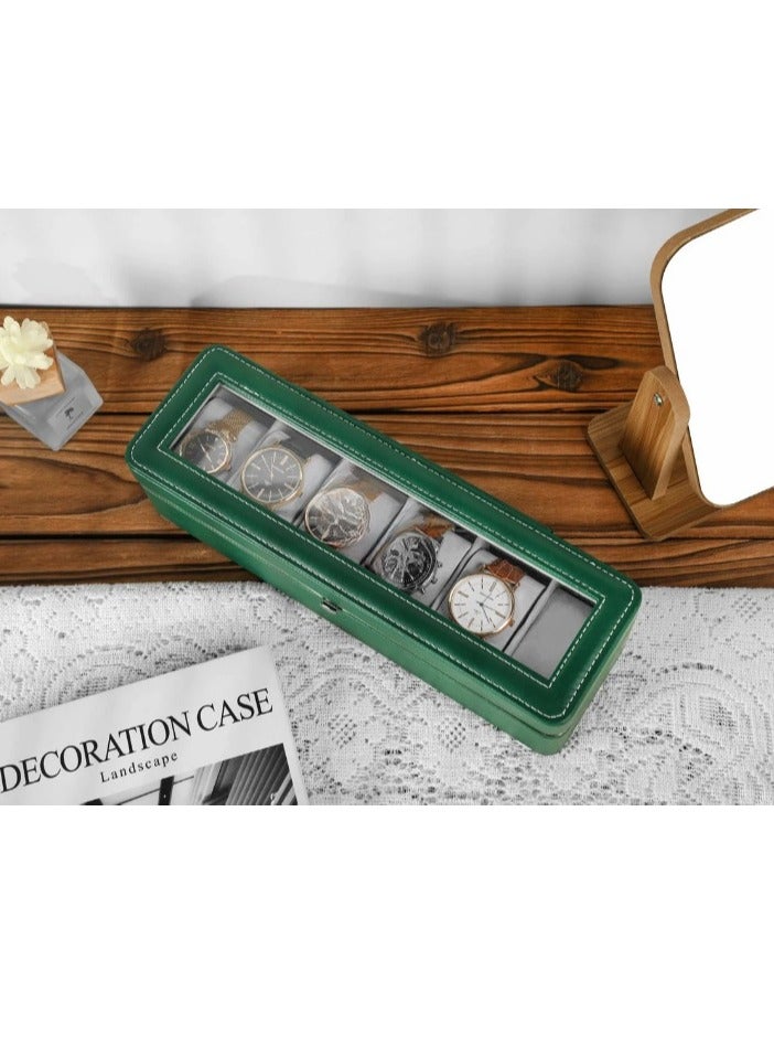 Watch Box for Men - 6 Slot Watch Organizer, Watch Case,Large Capacity All-metal Watch Storage Box, Transparent Watch Display Box, Dust-proof Watch Box Green