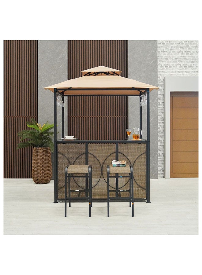 Kelly Gazebo with Seating Metal Frame Bar Counter Patio Tent Canopy For Garden Brown 193X120cm