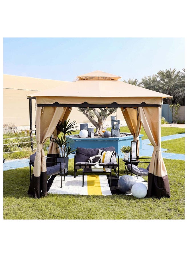 Delight Gazebo Steel Frame With Polyester Roof Square Shape With Curtain Water And UV Resistant Garden Patio Canopy Modern Outdoor Furniture 2.7x2.7m Beige