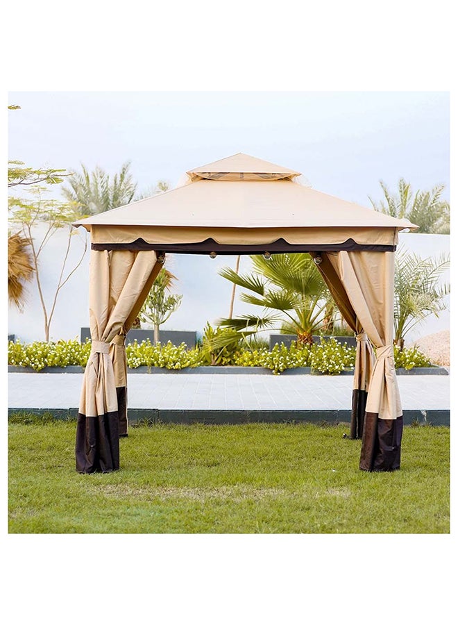 Delight Gazebo Steel Frame With Polyester Roof Square Shape With Curtain Water And UV Resistant Garden Patio Canopy Modern Outdoor Furniture 2.7x2.7m Beige