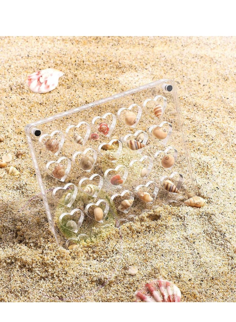 36 Grids Heart Clear Acrylic Shadow Boxes, Mini Seashell Collection Display Box, Acrylic Magnetic Seashell Storage Box, Clear Acrylic Diamond Gemstone Beads Display Organizer