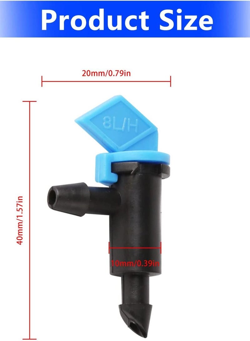 2 GPH Drip Irrigation Emitters 100 Pcs 8L/H Garden Flag Irrigation Dripper Inline Water Drippers Emitter Sprinkler Drippers System Parts Connect 4mm/7mm Hose for Trees and Shrubs