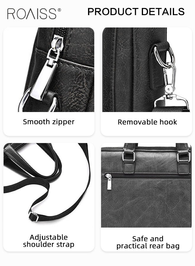 PU Leather Business Shoulder Bag for Men Smooth Zipper Adjustable Strap Waterproof Large Capacity Crossbody Bag Mens Fashion Commuting Premium Textures Handbag Includes Computer Compartment