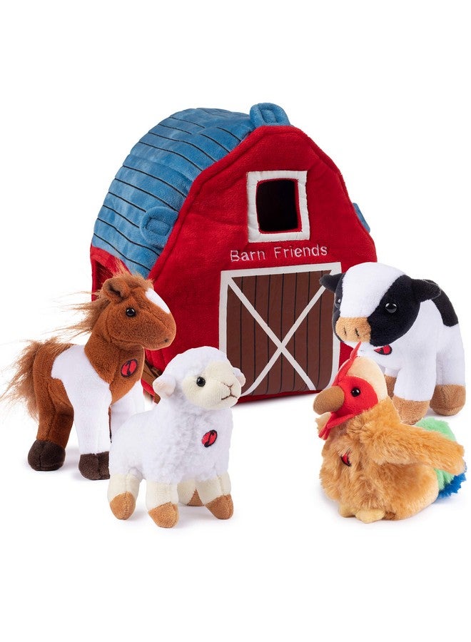 Talking Plush Farm Animals For Toddlers With A Plush Barn House Carrier, Animal Farm Set Includes 4 Soft Cuddly Plush Stuffed Animals, A Plush Cow Plush Horse Plush Lamb Plush Rooster