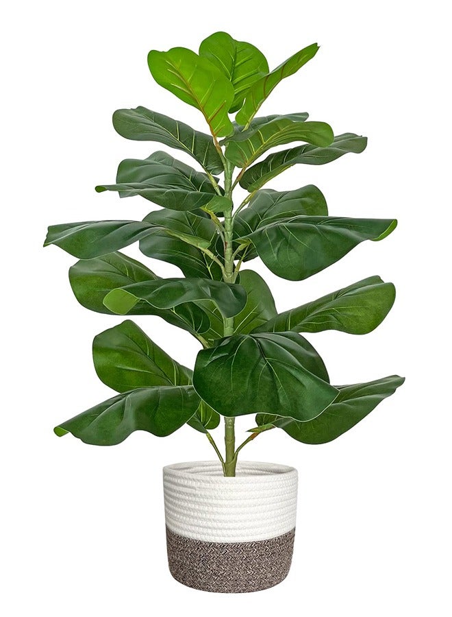 Artificial Fiddle Leaf Fig Tree/Faux Ficus Lyrata for Home Office Decoration, 78CM Tall, with Cotton Rope Basket