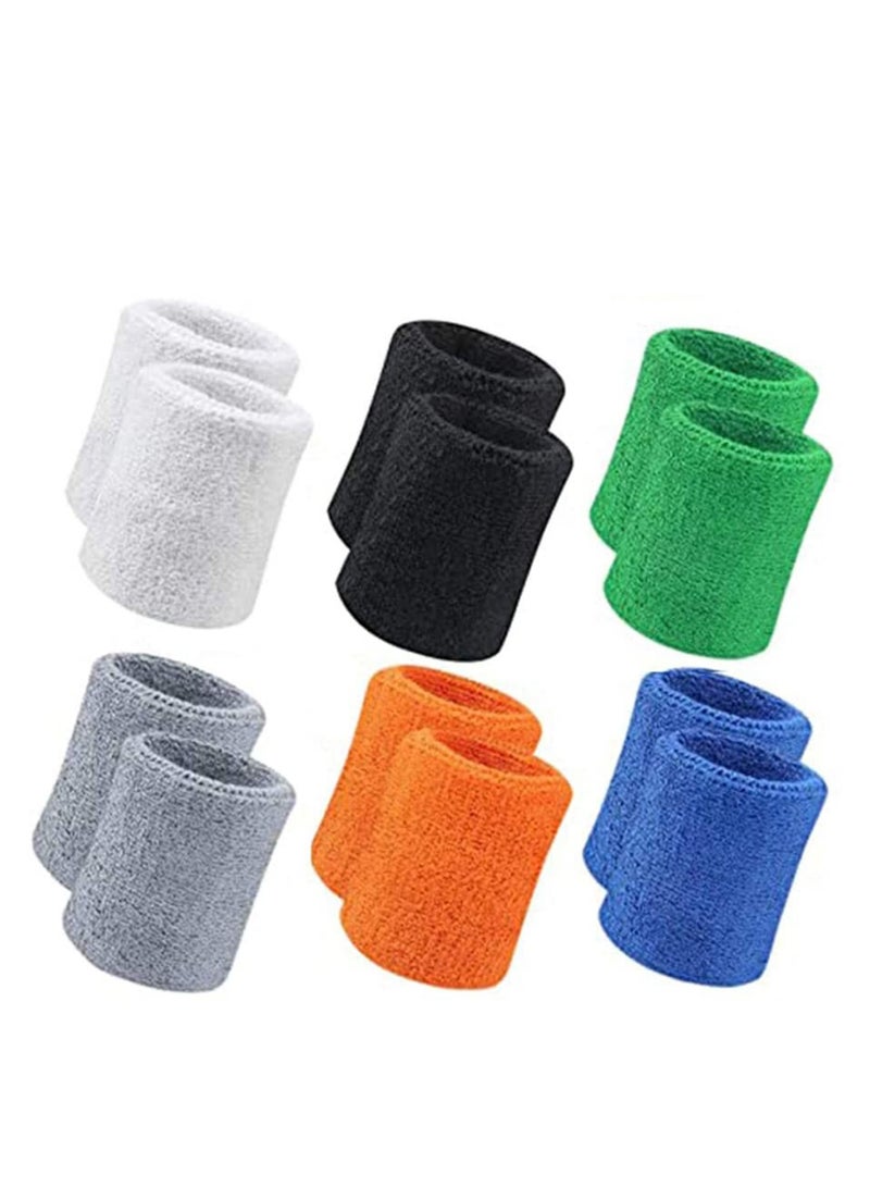 12 Piece Sports Wristbands Elastic Athletic Cotton Sweat Band Good for Basketball Running Athletic Sports Gym Tennis Multicolor 8 * 8 cm