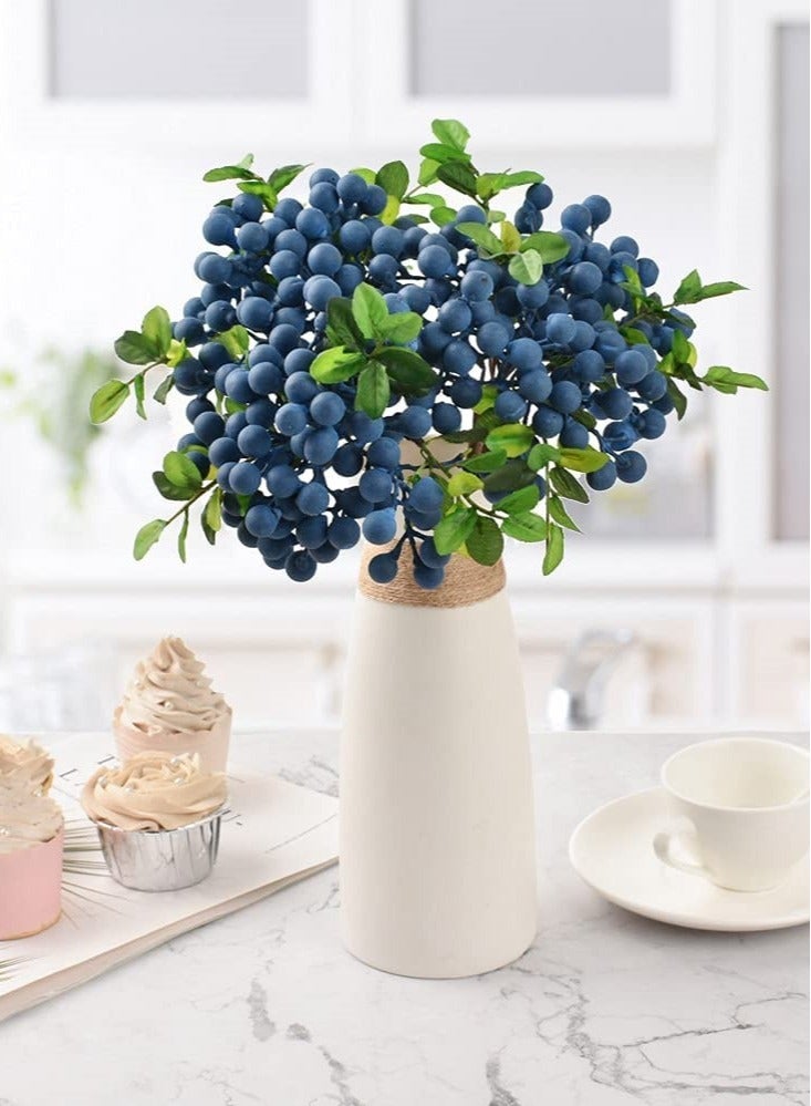 Artificial Blueberry, Artificial Blueberry Stems Lifelike Fruits Simulation Flowers Fake Blueberries for Wedding DIY Bridal Bouquet Home Kitchen Party Decoration(4Pcs, Blue)