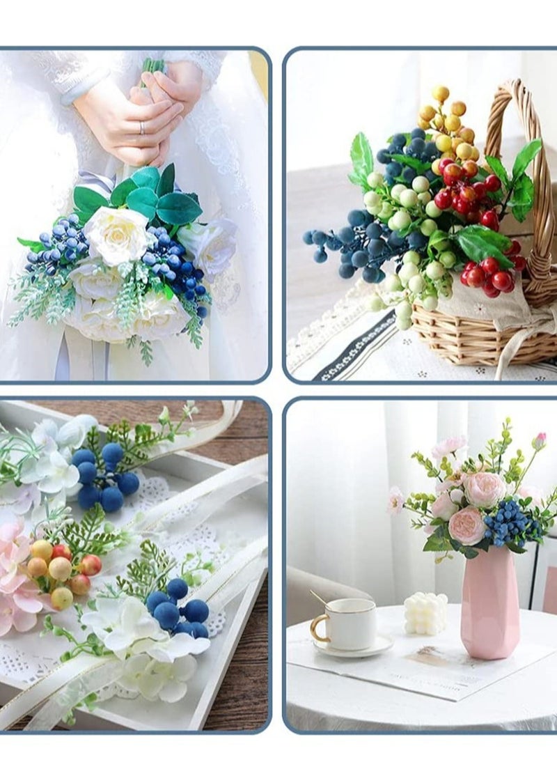 Artificial Blueberry, Artificial Blueberry Stems Lifelike Fruits Simulation Flowers Fake Blueberries for Wedding DIY Bridal Bouquet Home Kitchen Party Decoration(4Pcs, Blue)