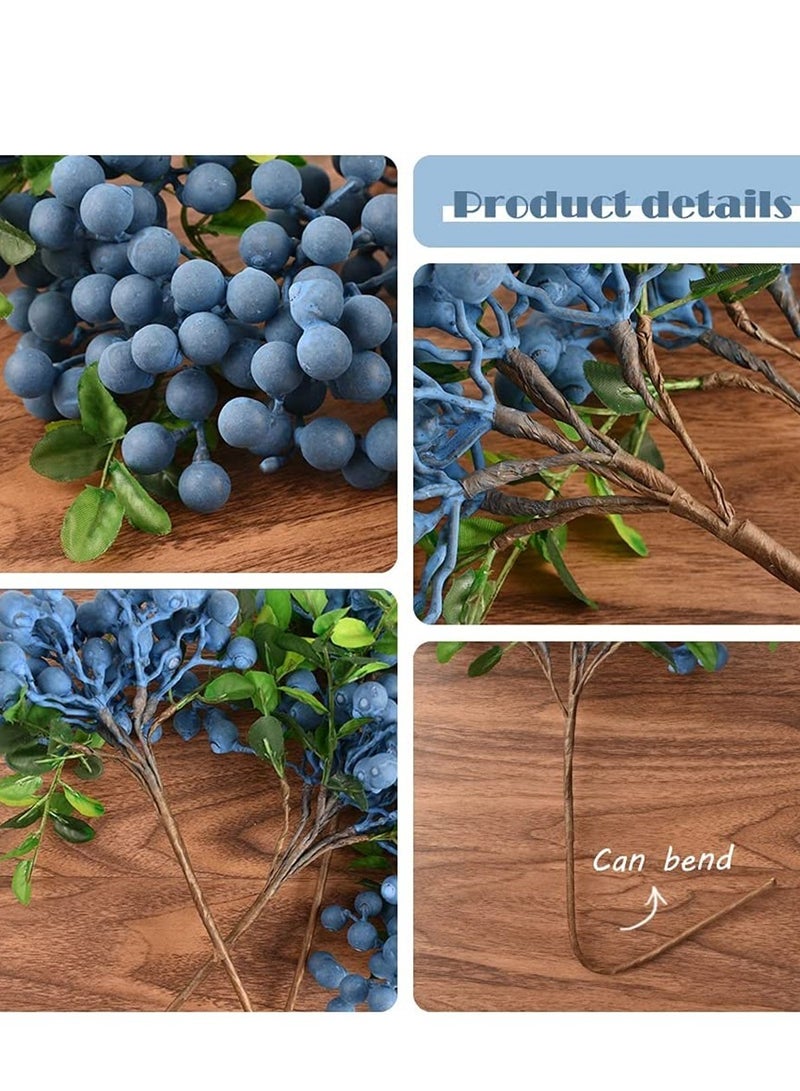 Artificial Blueberry, Artificial Blueberry Stems Lifelike Fruits Simulation Flowers Fake Blueberries for Wedding DIY Bridal Bouquet Home Kitchen Party Decoration(4Pcs, Blue)