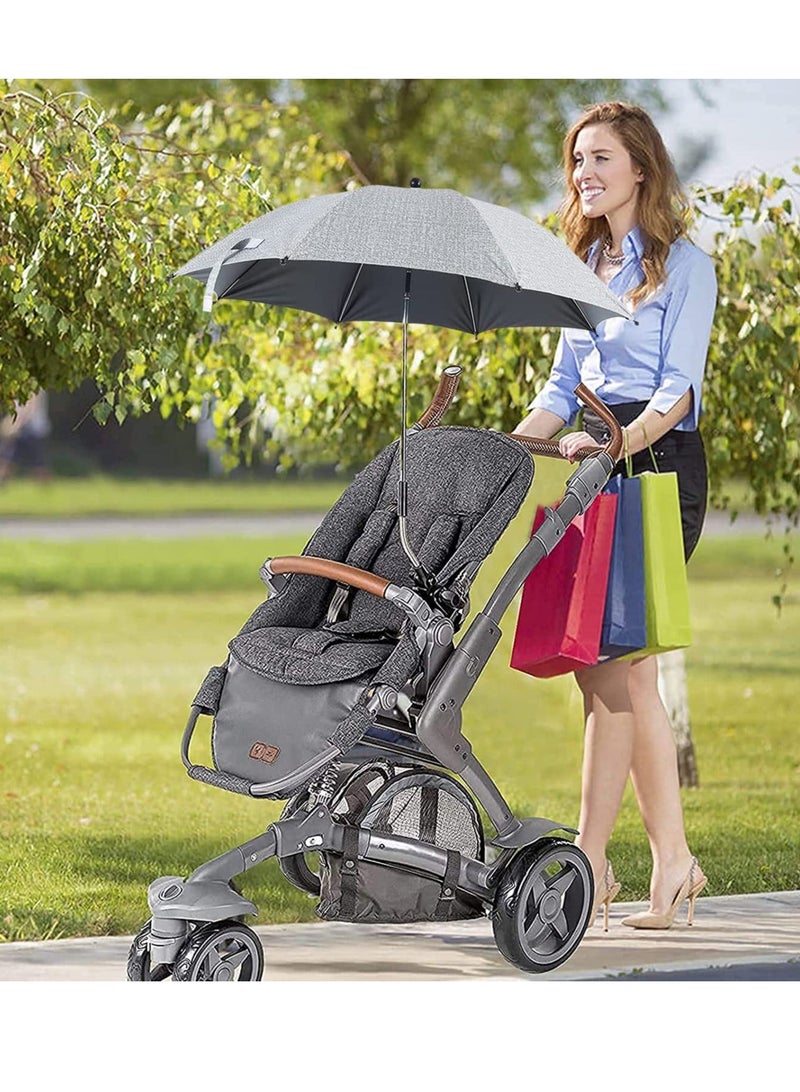 Baby Stroller Parasol, 75 cm Sunshade with Clip Universal Stroller UV Protection Umbrella 50+ Adjustable 360 Degree Waterproof Umbrella for Strollers, Strollers, Wheelchairs, Beach Chair - Gray