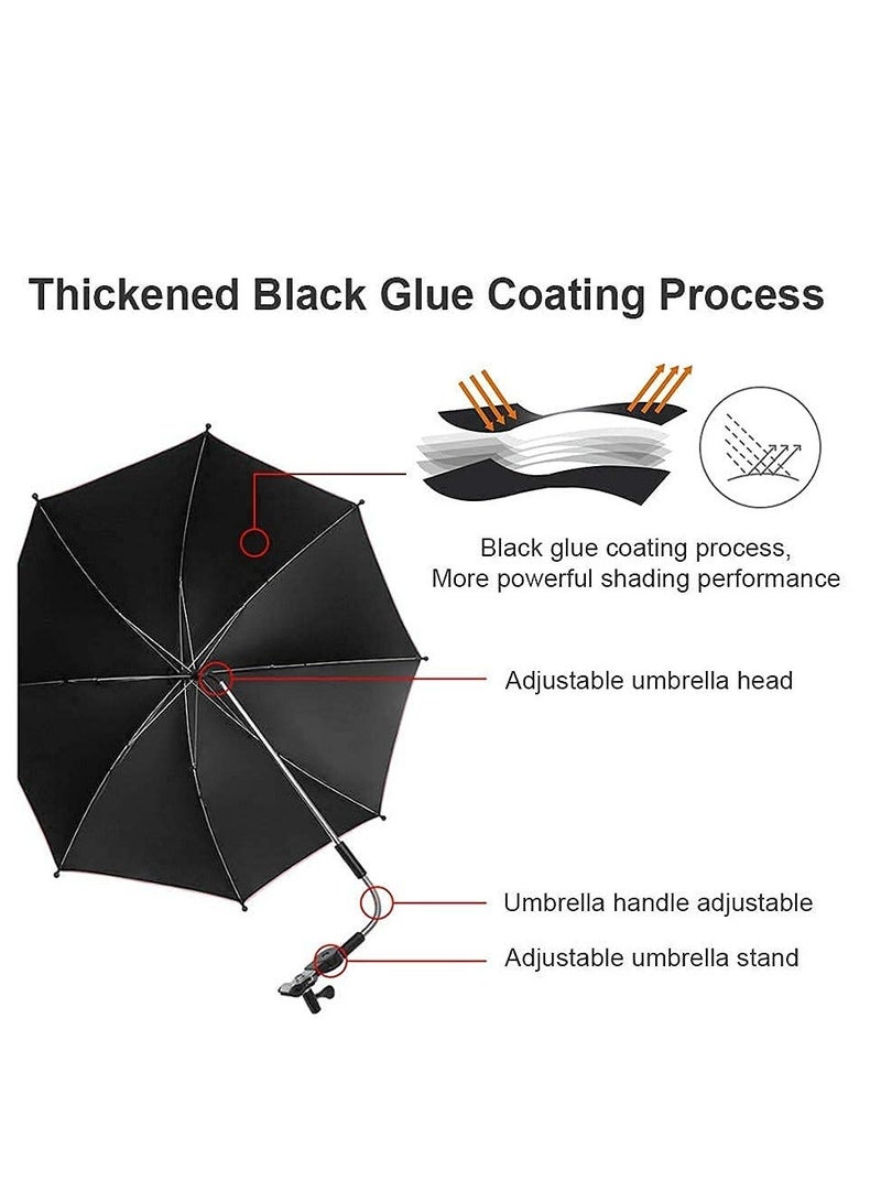 Baby Stroller Parasol, 75 cm Sunshade with Clip Universal Stroller UV Protection Umbrella 50+ Adjustable 360 Degree Waterproof Umbrella for Strollers, Strollers, Wheelchairs, Beach Chair - Gray