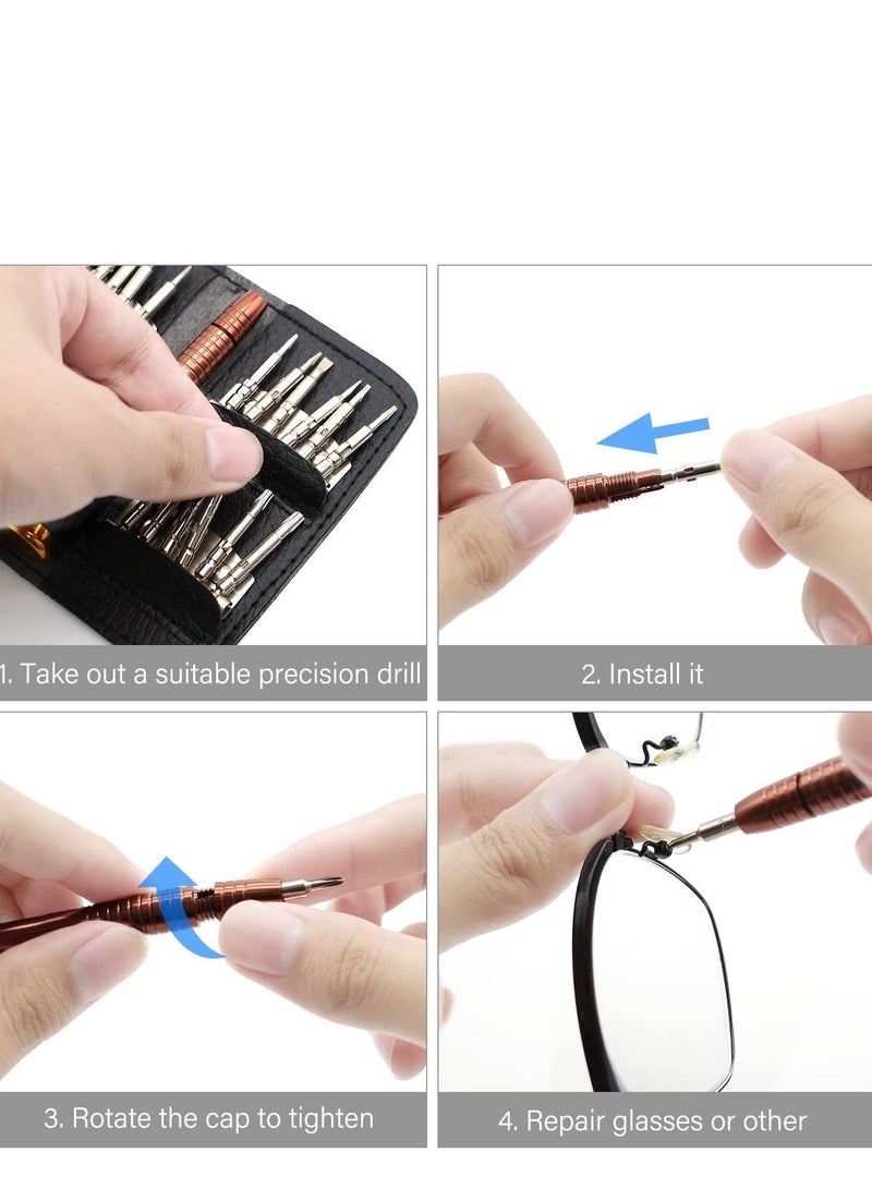 24 in 1 Precision Screwdriver Set, Mini Glasses Screwdriver Repair Kit Interchangeable Torx Screwdriver Tool Kit for Sunglasses, Glasses, Watch, Game Console, Mobile Phone, iPad