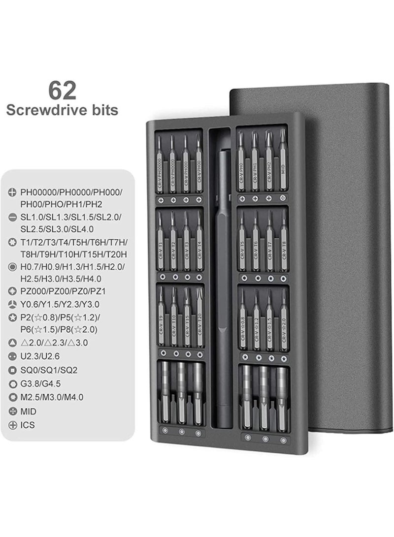 Precision Screwdriver Set 63 In 1 Magnetic Driver Bits Small Mini Pocket Screwdriver Tool Band Aluminum Case Repair Kit For Electronics Smartphone Watch Glasses