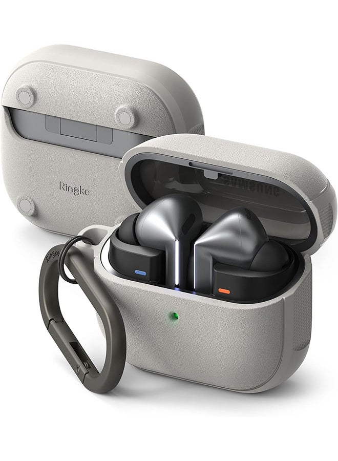 Onyx Magnetic for Samsung Galaxy Buds 3 Pro/3 Case, Shockproof TPU Non-Slip Texture Cover with Keychain Carabiner Warm Gray