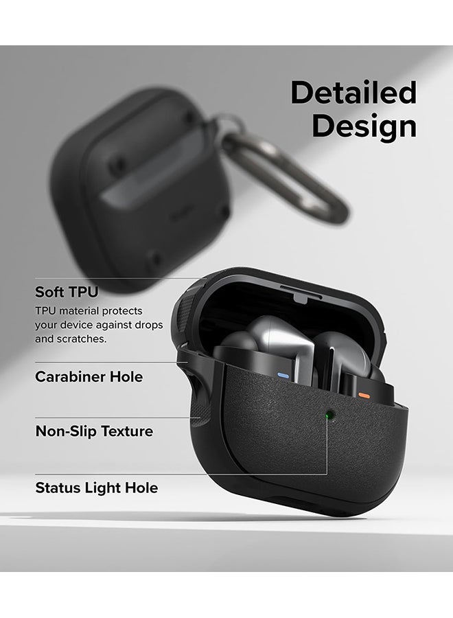 Onyx Magnetic for Samsung Galaxy Buds 3 Pro/3 Case, Shockproof TPU Non-Slip Texture Cover with Keychain Carabiner Black