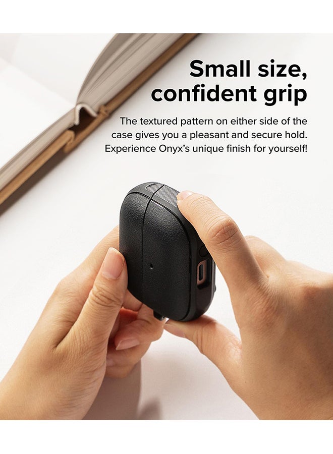 Onyx Magnetic for Samsung Galaxy Buds 3 Pro/3 Case, Shockproof TPU Non-Slip Texture Cover with Keychain Carabiner Black