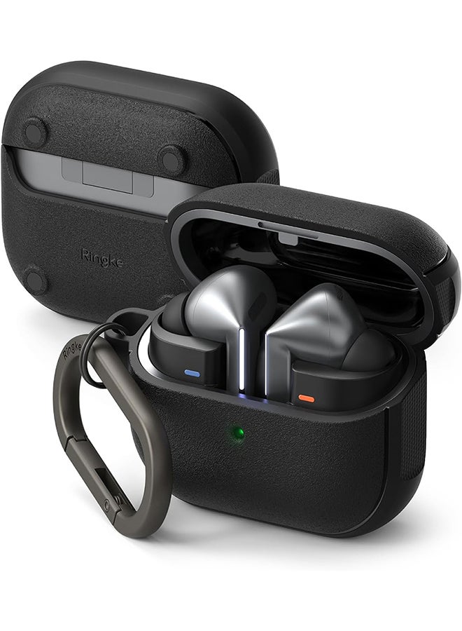 Onyx Magnetic for Samsung Galaxy Buds 3 Pro/3 Case, Shockproof TPU Non-Slip Texture Cover with Keychain Carabiner Black