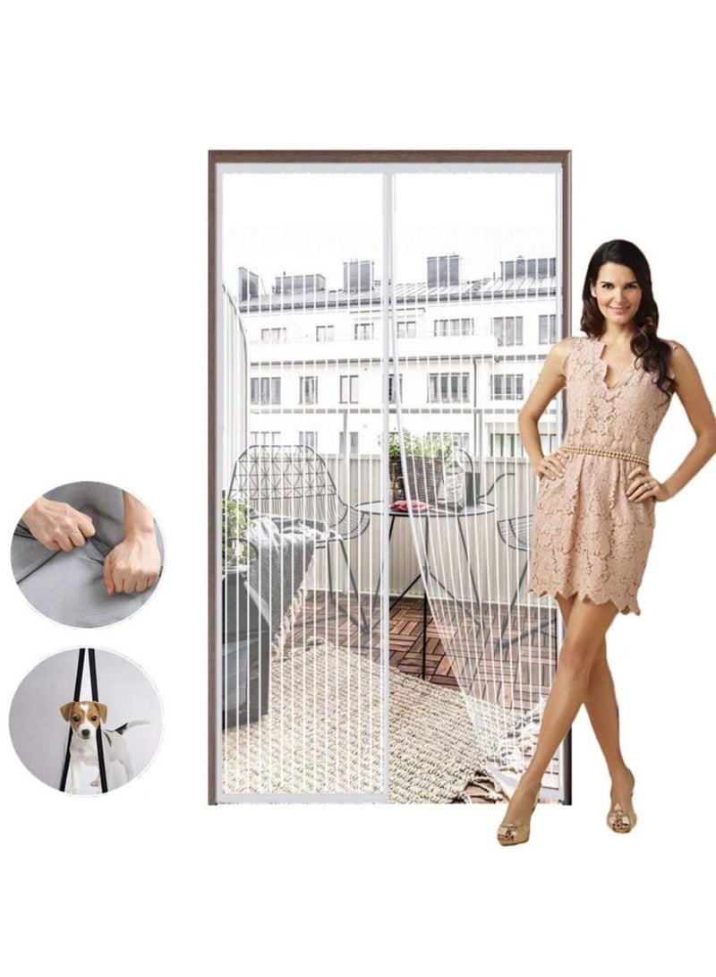 Magnetic Fly Screen Door, Heavy-Duty Anti Mosquito Mesh No Gap With Hooks, Self-Closing Privacy Screen Door Hands Free For Patio