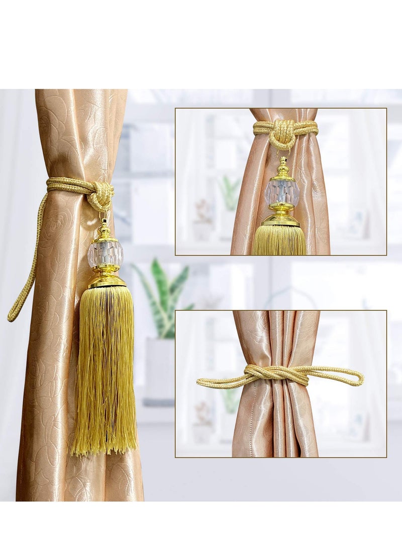 Curtain Tiebacks, Fringe Gold Crystal Curtain Holder, Stylish Simple and Convenient, Curtain Decoration and Fixing for Office Home Windows (2 Pieces)